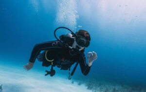 scuba diver happy face in mexico